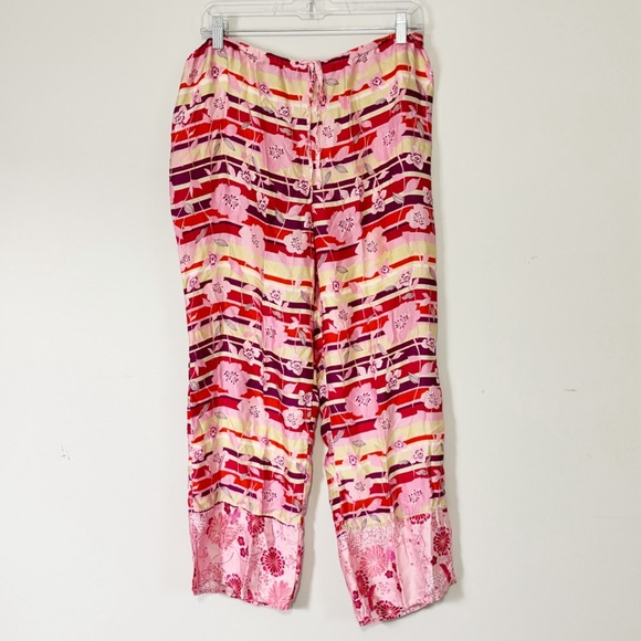 August Moon Other - AUGUST MOON Women’s Multicolor Floral Stripe Silk Pants Pull On Drawstring Sz L